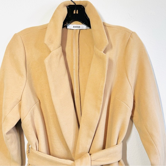 JustFab Camel Long Belted Full Length Trench Coat - Picture 3 of 7